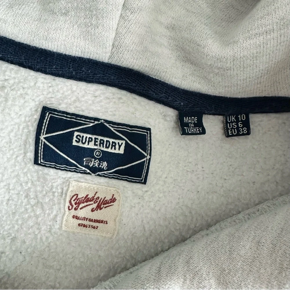 Superdry Vintage Cooper Classic Gray Hoodie Sweatshirt Red Logo Women’s Size 6 - Picture 8 of 14